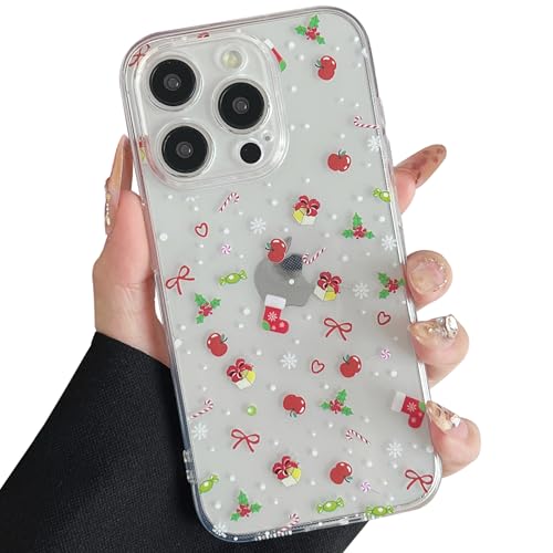 ZTOFERA Weihnachten Handyhülle für iPhone 15 Pro, Durchsichtige Transparente Weiche TPU Silikon Hülle mit Aesthetic Christmas Motiv Design für Mädchen Frauen Stoßfest Schutzhülle, Roter Apfel von ZTOFERA