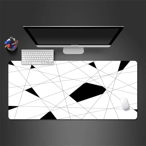 Mauspad XXL Erweiterte Große Mouse Mat Gaming Schreibtischunterlage 700x300x3mm Tastatur Matte mit Rutschfeste Gummibasis und Vernähte Kanten für Zuhause Büro Gaming (Weiß Schwarz Geometrisch) von ZUNNNANN