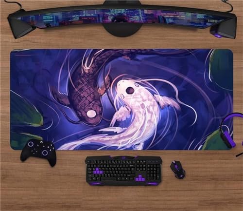 ZUNNNANN Gaming Mauspad Blau Weißer Koi Große Mouse Pad XXL Schreibtisch Pad Weiche Glatt Oberfläche und Anti Rutsch Gummi Basis Verbessert Präzision und Geschwindigkei für Zuhause Büro 600x300x2mm von ZUNNNANN