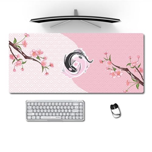 ZUNNNANN Gaming Mauspad Rosa Grauer Koi Große Mouse Pad XXL Schreibtisch Pad Weiche Glatt Oberfläche und Anti Rutsch Gummi Basis Verbessert Präzision und Geschwindigkei für Zuhause Büro 600x400x3mm von ZUNNNANN