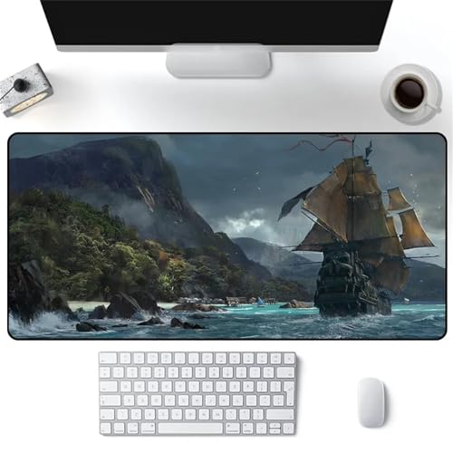 ZUNNNANN Mauspad XXL Erweiterte Große Mouse Mat Gaming Schreibtischunterlage 1200x600x3mm Tastatur Matte mit rutschfeste Gummibasis und Vernähte Kanten für Zuhause Büro Gaming (Segelbootsegeln) von ZUNNNANN