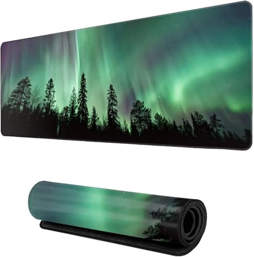 ZUNNNANN Mauspad XXL Erweiterte Große Mouse Mat Gaming Schreibtischunterlage 700x400x2mm Tastatur Matte mit rutschfeste Gummibasis und Vernähte Kanten für Zuhause Büro Gaming (Wald Aurora Grün) von ZUNNNANN