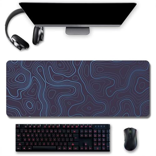 ZUNNNANN Mauspad XXL Erweiterte Große Mouse Mat Gaming Schreibtischunterlage 800x400x3mm Tastatur Matte mit rutschfeste Gummibasis und Vernähte Kanten für Zuhause Büro Gaming (Blaue Topographie) von ZUNNNANN