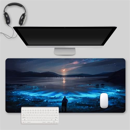 ZUNNNANN Mauspad XXL Erweiterte Große Mouse Mat Gaming Schreibtischunterlage 900x400x2mm Tastatur Matte mit rutschfeste Gummibasis und Vernähte Kanten für Zuhause Büro Gaming (Blaue Küstenlandschaft) von ZUNNNANN