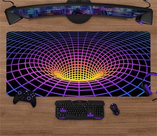 ZUNNNANN Mauspad XXL Gaming Erweiterte Große Mouse Mat Gaming Schreibtischunterlage 1200x600x3mm Tastatur Matte mit rutschfeste Gummibasis und Vernähte Kanten für Zuhause Büro (Schwarz Lila Gelb) von ZUNNNANN