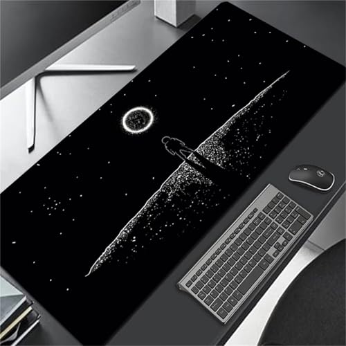 ZUNNNANN Mauspad XXL Gaming Erweiterte Große Mouse Mat Gaming Schreibtischunterlage 700x300x2mm Tastatur Matte mit rutschfeste Gummibasis und Vernähte Kanten für Zuhause Büro (Astronauta Space Black) von ZUNNNANN