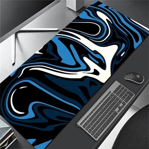 ZUNNNANN Mauspad XXL Gaming Erweiterte Große Mouse Mat Gaming Schreibtischunterlage 700x300x2mm Tastatur Matte mit rutschfeste Gummibasis und Vernähte Kanten für Zuhause Büro (Schwarz Blau Weiß) von ZUNNNANN