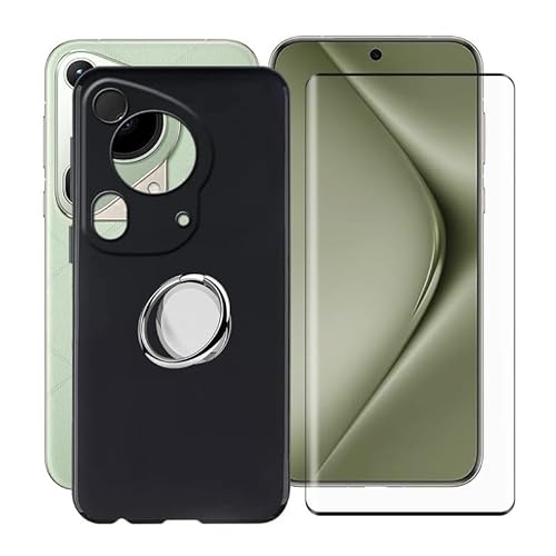 ZXLZKQ Hülle + Schutzfolie für Huawei Pura 70 Ultra (6.8 Zoll) mit 360° Rotating Magnet Ring Ständer, Schwarz TPU Handyhülle Case Weich Silikon Schutzhülle Tasche für Huawei Pura 70 Ultra von ZXLZKQ