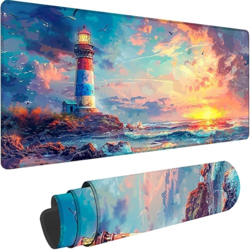 Gaming Mauspad Blau Mousepad xxl 800x300 mm Landschaft, Schreibtischunterlage Groß Rutschfeste Gummibasis, Mouse Pad Groß Vernähte Kanten, Wassxerdicht für Pc, Gaming Zubehör, Büro, Zuhause C-8 von ZXYETTBD