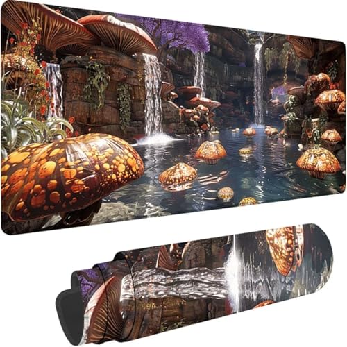 Gaming Mauspad Gelb Mousepad xxl 600 x 300mm Pilz, Schreibtischunterlage Groß Rutschfeste Gummibasis, Mouse Pad Groß Vernähte Kanten, Wassxerdicht, Anti-Rutsch für Gaming Zubehör, Büro, Zuhause 9-o von ZXYETTBD