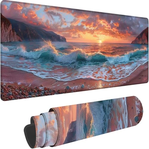 Gaming Mauspad Gelb Mousepad xxl 700x300 mm Strand, Schreibtischunterlage Groß Rutschfeste Gummibasis, Mouse Pad Groß Vernähte Kanten, Wassxerdicht, Anti-Rutsch für Pc, Gaming Zubehör, Zuhause X-l von ZXYETTBD