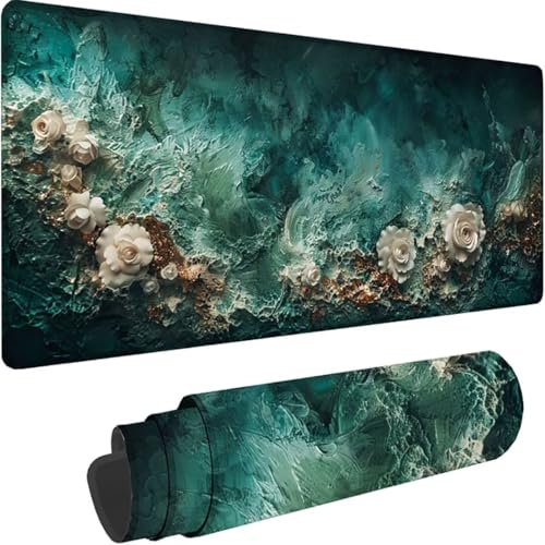 Gaming Mauspad Grün Mousepad xxl 600x300 mm Graffiti, Schreibtischunterlage Groß Rutschfeste Gummibasis, Mouse Pad Groß Vernähte Kanten, Wassxerdicht, Anti-Rutsch für Pc, Gaming Zubehör, Zuhause 5-d von ZXYETTBD