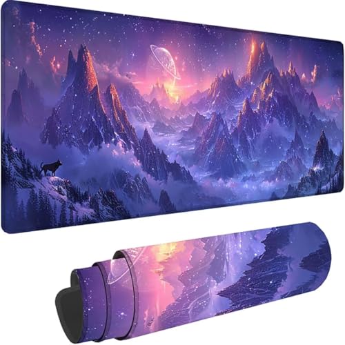 Gaming Mauspad Lila Mousepad xxl 600 x 300 Berg, Schreibtischunterlage Groß Rutschfeste Gummibasis, Mouse Pad Groß Vernähte Kanten, Wassxerdicht, Anti-Rutsch für Pc, Gaming Zubehör, Büro, Zuhause 4-8 von ZXYETTBD