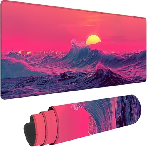 Gaming Mauspad Rosa Mousepad xxl 600x300 mm Meer, Schreibtischunterlage Groß Rutschfeste Gummibasis, Mouse Pad Groß Vernähte Kanten, Wassxerdicht, Anti-Rutsch für Pc, Gaming Zubehör, Büro, Zuhause X-r von ZXYETTBD