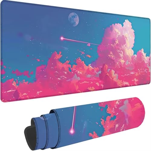 Gaming Mauspad Rosa Mousepad xxl 600x300 mm Wolke, Schreibtischunterlage Groß Rutschfeste Gummibasis, Mouse Pad Groß Vernähte Kanten, Wassxerdicht, Anti-Rutsch für Pc, Gaming Zubehör, Büro,Zuhause 8-e von ZXYETTBD