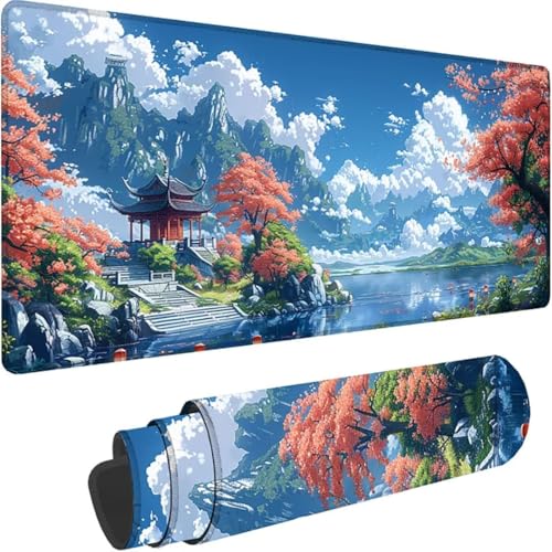 Gaming Mauspad Rosa Mousepad xxl 700x300 mm Landschaft, Schreibtischunterlage Groß Rutschfeste Gummibasis, Mouse Pad Groß Vernähte Kanten, Wassxerdicht für Pc, Gaming Zubehör, Büro, Zuhause 2-n von ZXYETTBD