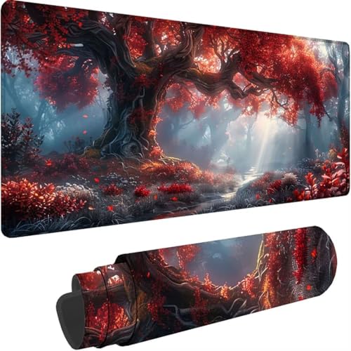 Gaming Mauspad Rot Mousepad xxl 600 x 300 Baum, Schreibtischunterlage Groß Rutschfeste Gummibasis, Mouse Pad Groß Vernähte Kanten, Wassxerdicht, Anti-Rutsch für Pc, Gaming Zubehör, Büro, Zuhause Q-u von ZXYETTBD