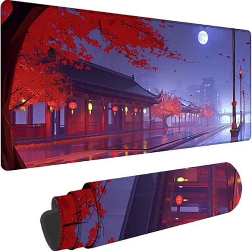 Gaming Mauspad Rot Mousepad xxl 800x300 mm Japanische Architektur, Schreibtischunterlage Groß Rutschfeste Gummibasis, Mouse Pad Groß Vernähte Kanten, Wassxerdicht, für Pc, Gaming Zubehör, Büro 6-u von ZXYETTBD