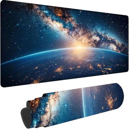 Mousepad xxl 1000 x 500mm, Blau Mauspad Sternenhimmel Großes Mauspad Gaming mit Motiv, Genähte Kante Tischunterlage Large Size, Verbessert Präzision und Geschwindigkeit, Wasserdicht Mouse Pad Z-n von ZXYETTBD