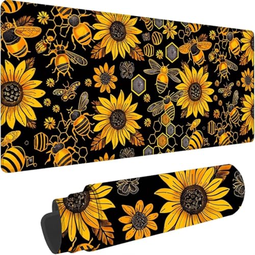 Mousepad xxl 1000 x 500mm, Gelb Mauspad Sonnenblume Großes Mauspad Gaming mit Motiv, Genähte Kante Tischunterlage Large Size, Verbessert Präzision und Geschwindigkeit, Wasserdicht Mouse Pad, deko J-9 von ZXYETTBD