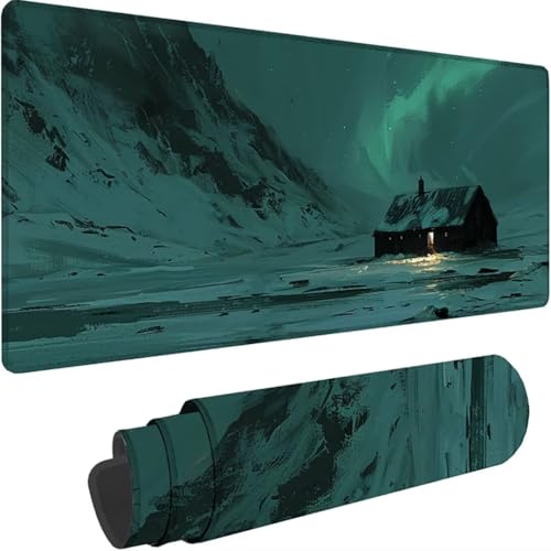 Mousepad xxl 1000x500 mm, Grün Mauspad Aurora Großes Mauspad Gaming mit Motiv, Rutschfeste Genähte Kante, Tischunterlage Large Size, Verbessert Präzision und Geschwindigkeit, Wasserdicht Mouse Pad 5-8 von ZXYETTBD