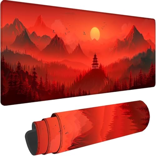 Mousepad xxl 1200x600 mm, Rot Mauspad Berg Großes Mauspad Gaming mit Motiv, Rutschfeste Genähte Kante, Tischunterlage Large Size, Verbessert Präzision und Geschwindigkeit, Wasserdicht Mouse Pad Q-y von ZXYETTBD