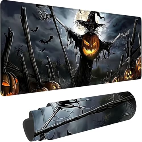 Mousepad xxl 1200x600 mm, Schwarz Mauspad KüRbis Großes Mauspad Gaming mit Motiv, Genähte Kante Tischunterlage Large Size, Verbessert Präzision und Geschwindigkeit, Wasserdicht Mouse Pad, Deko 9-i von ZXYETTBD