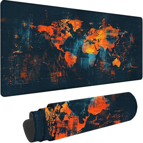 Mousepad xxl 900 x 400, Schwarz Mauspad Weltkarte Großes Mauspad Gaming mit Motiv, Genähte Kante Tischunterlage Large Size, Verbessert Präzision und Geschwindigkeit, Wasserdicht Mouse Pad, Deko Y-4 von ZXYETTBD