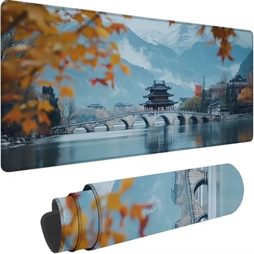 Mousepad xxl 900 x 400mm, Grau Mauspad Landschaft Großes Mauspad Gaming mit Motiv, Genähte Kante Tischunterlage Large Size, Verbessert Präzision und Geschwindigkeit, Wasserdicht Mouse Pad, Deko 5-s von ZXYETTBD