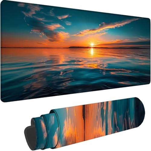 Mousepad xxl 900x400 mm, Blau Mauspad Sonnenuntergang Großes Mauspad Gaming mit Motiv, Genähte Kante Tischunterlage Large Size, Verbessert Präzision und Geschwindigkeit, Wasserdicht Mouse Pad V-j von ZXYETTBD