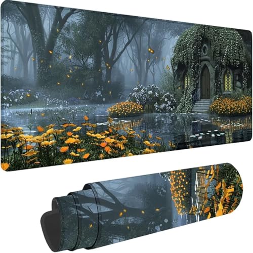 Mousepad xxl 900x400 mm, Grau Mauspad Blume Großes Mauspad Gaming mit Motiv, Rutschfeste Genähte Kante, Tischunterlage Large Size, Verbessert Präzision und Geschwindigkeit, Wasserdicht Mouse Pad G-v von ZXYETTBD