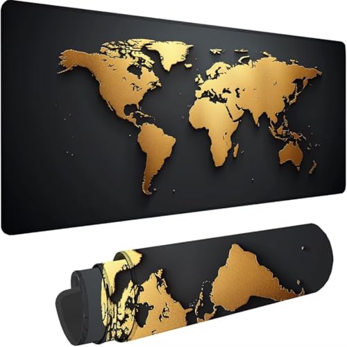 ZXYETTBD Mousepad XXL 1500x800 mm, Gold Mauspad Weltkarte Großes Mauspad Gaming mit Motiv, Genähte Kante Tischunterlage Large Size, Verbessert Präzision und Geschwindigkeit, Wasserdicht Mouse Pad 8-s von ZXYETTBD