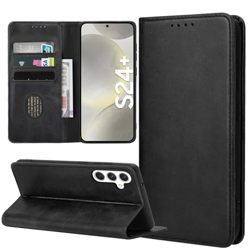 ZYIMOU Handyhülle für Samsung Galaxy S24 Plus Hülle, Leder Schutzhülle Standfunktion Kartenfach Wallet Klapphülle Samsung S24 Plus Flip Case Cover, Schwarz von ZYIMOU