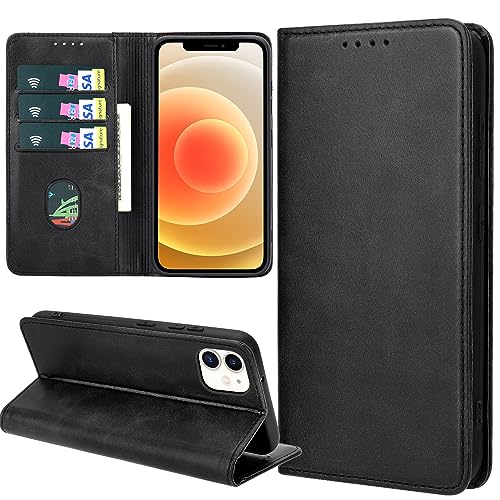 ZYIMOU Handyhülle für iPhone 12 Mini Hülle, Leder Schutzhülle Standfunktion Kartenfach Wallet Klapphülle iPhone 12 Mini Flip Case Cover, Schwarz von ZYIMOU