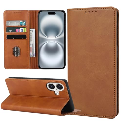 ZYIMOU Handyhülle für iPhone 16 Hülle, Leder Schutzhülle Standfunktion Kartenfach Wallet Klapphülle iPhone 16 Flip Case Cover, Braun von ZYIMOU