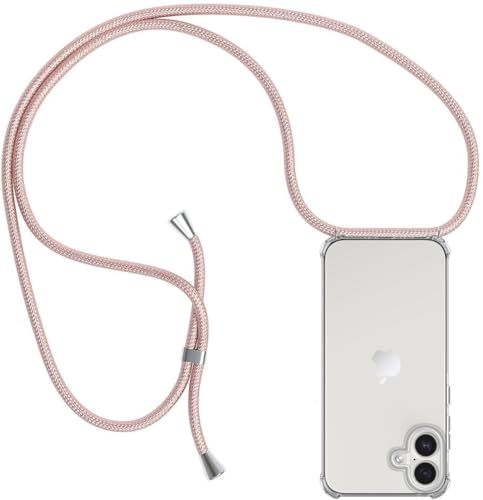 ZYIMOU für iPhone 16 Plus Hülle mit Band, Handyhülle iPhone 16 Plus Handykette Hülle mit Kette Schutzhülle Kordel zum Umhängen Transparent Weich TPU Silikon Bumper, Rosé Gold von ZYIMOU