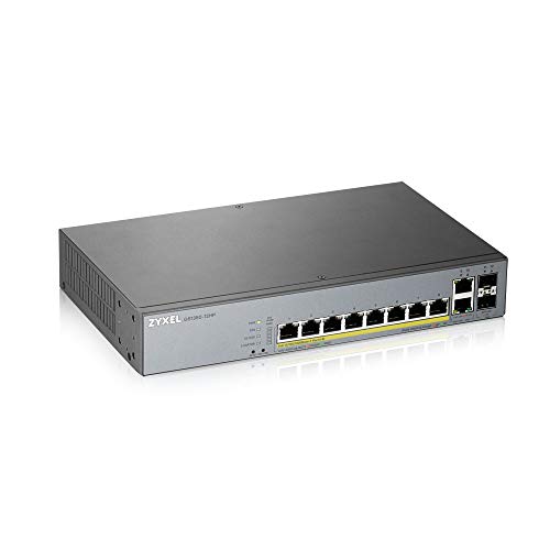 Zyxel Gigabit Smart-Managed PoE+ Switch mit 8 Ports, einem Budget von 130 W, zwei Gigabit Kupfer-Ports und zwei SFP-Ports mit Nebula Cloud Management, Long Range PoE Switch [GS1350-12HP] von ZYXEL