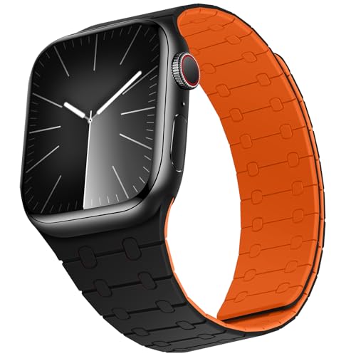 ZZDZZ Kompatibel mit Apple Watch Armband 49mm 45mm 44mm 42mm 41mm 40mm 38mm, Silikon Magnetische Ersatzarmband für iWatch Ultra 2/Ultra Series 9 8 7 SE 6 5 4 3 2 1 (38/40/41, Schwarz Orange) von ZZDZZ