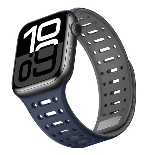 ZZDZZ Kompatibel mit Apple Watch Armband 49mm 46mm 45mm 44mm 42mm 41mm 40mm 38mm Damen Herren, Sport Silikon Armbänder für iWatch SE Series 10 9 8 7 6 5 4 Ultra 2 (42/41/40/38, Dunkelblau Grau) von ZZDZZ