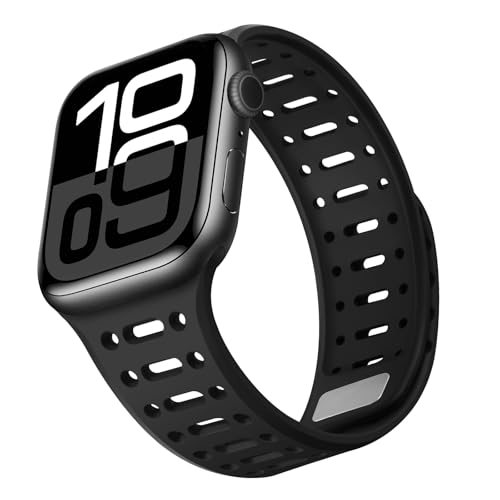 ZZDZZ Kompatibel mit Apple Watch Armband 49mm 46mm 45mm 44mm 42mm 41mm 40mm 38mm Damen Herren, Sport Silikon Armbänder für iWatch SE Series 10 9 8 7 6 5 4 Ultra 2 (42/41/40/38, Schwarz) von ZZDZZ