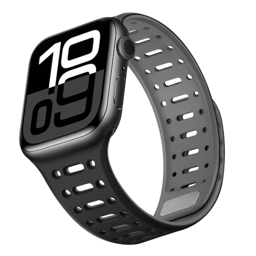 ZZDZZ Kompatibel mit Apple Watch Armband 49mm 46mm 45mm 44mm 42mm 41mm 40mm 38mm Damen Herren, Sport Silikon Armbänder für iWatch SE Series 10 9 8 7 6 5 4 Ultra 2 (42/41/40/38, Schwarz Grau) von ZZDZZ