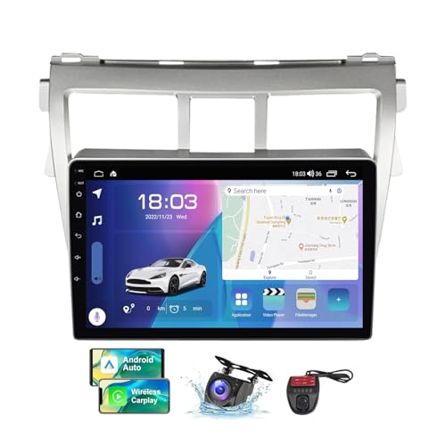 Android 13 Car Radio Stereo 2 DIN für Toyota Vios 2 2007-2013 mit Carplay Android Auto GPS Navigation 9 Zoll FM RDS DAB+ Auto Radio Player mit BT/SWC/Rückfahrkamera DVR(NF-6) von ZZPHKK