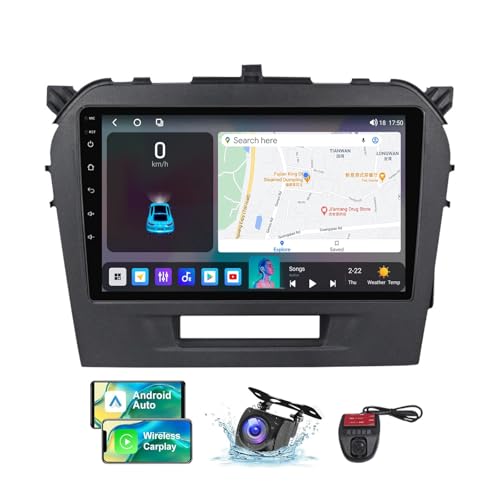 Android 13 Double DIN GPS Car Radio für Suzuki Vitara 4 2014-2018 mit Carplay Android Auto 9 Zoll HD Touchscreen FM RDS DAB+ Autoradio Bluetooth 5.0 WiFi GPS SWC + DVR Camera(NF-6) von ZZPHKK