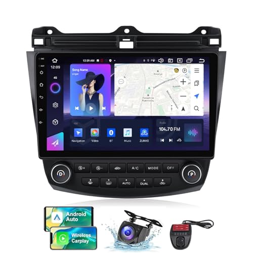 ZZPHKK Android 13 Autoradio für Honda Accord 7 2002-2008 mit Navi Carplay Android Auto丨10 Zoll Doppel Din Auto Radio Touch Display mit DSP FM AM RDS DAB+ Bluetooth 5.0 Lenkradsteuerung(NF-4) von ZZPHKK