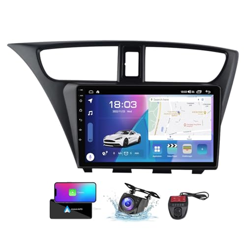 ZZPHKK Android 13 Car Radio mit GPS-Navigationssystem für Honda Civic 9 FK FB 2012-2017 mit DSP Bluetooth 5.0 4G WiFi 2 DIN 9 Zoll QLED Screen Carplay Android Auto mit Lenkradsteuerung DSP(NF-6) von ZZPHKK