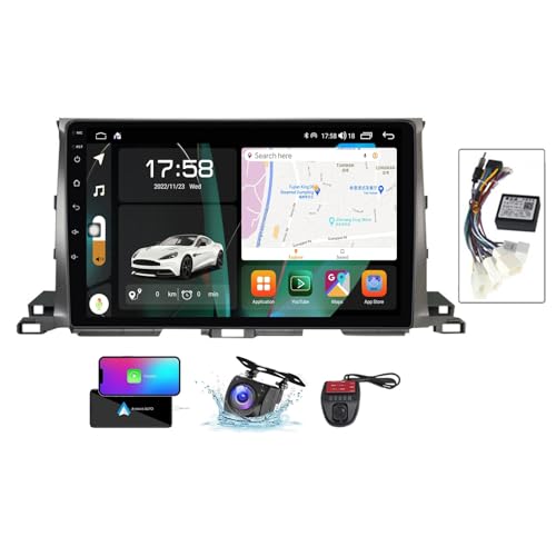 ZZPHKK Android 13 Double DIN GPS Car Radio für Toyota Highlander 3 XU50 2013-2018 mit Carplay Android Auto 9 Zoll Touchscreen FM RDS DAB+ Autoradio Bluetooth 5.0 WiFi GPS SWC + DVR Camera(B,NF-6) von ZZPHKK