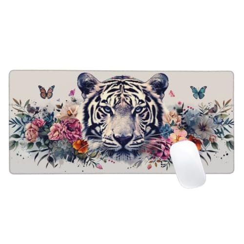 Gaming Mauspad Beige Motiv, 1600x800 XXL Mousepad Tiger Mauspad, Anti-Rutsch Gaming Mouse Pad, Verbessert Präzision und Geschwindigkeit, Genähte Kanten Haltbarkeit Für Office, PC, Desk Mat Z2-558 von Zaafeen