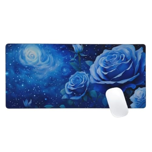 Gaming Mauspad Blau Motiv, 1200x600mm XXL Mousepad Rose Mauspad, Anti-Rutsch Gaming Mouse Pad, Verbessert Präzision und Geschwindigkeit, Genähte Kanten Haltbarkeit Für Home, Office, PC,Desk Mat Z2-194 von Zaafeen