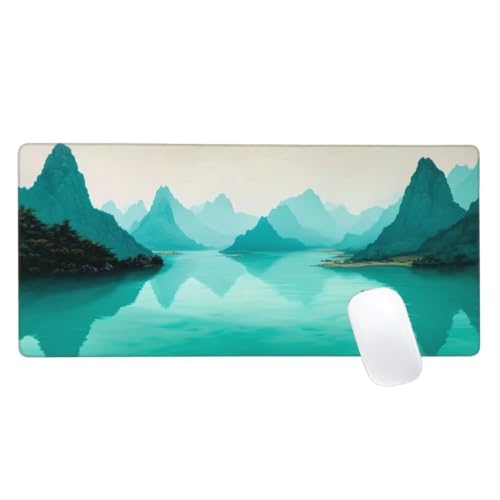 Gaming Mauspad Blau Motiv, 1600x800 XXL Mousepad Landschaft Mauspad, Anti-Rutsch Gaming Mouse Pad, Verbessert Präzision und Geschwindigkeit, Genähte Kanten Haltbarkeit Für Office, PC, Desk Mat Z2-58 von Zaafeen