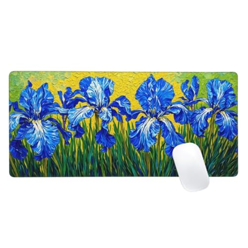 Gaming Mauspad Blau Motiv, 700x400mm XXL Mousepad Blumen Mauspad, Anti-Rutsch Gaming Mouse Pad, Verbessert Präzision und Geschwindigkeit, Genähte Kanten Haltbarkeit Für Home, Office,PC,Desk Mat Z2-766 von Zaafeen